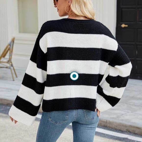 Amazon LAMLUUCK Black and White Striped Sweater. Size XL. NWOT - Picture 4 of 8